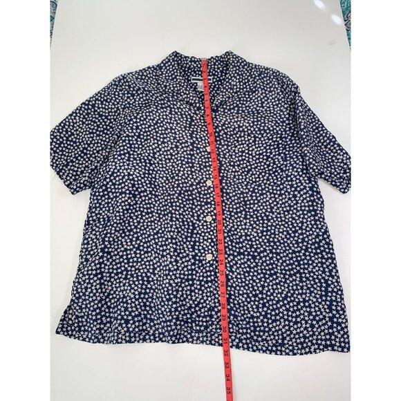 Vtg Jennifer Moore Women's Navy White Stars 100% Silk Button Down Size 2X - Picture 7 of 9